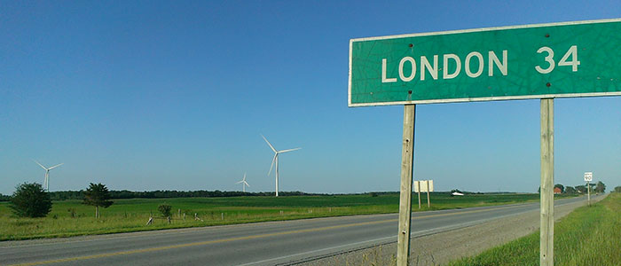 Wind turbines outside London