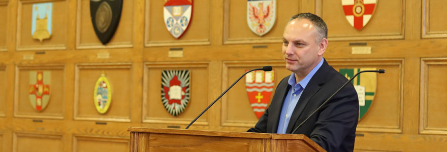 Bob Andersen, speaking in the Great Hall