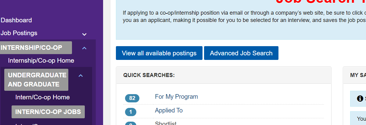 Screenshot of where to apply for your internship posting